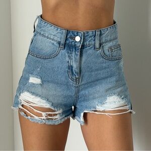 Tiger Mist High Waist Ripped Denim Shorts